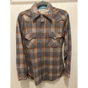 PENDLETON VTG 70s Flannel Long Sleeve Western Snap Front Button Up Shirt Vintage